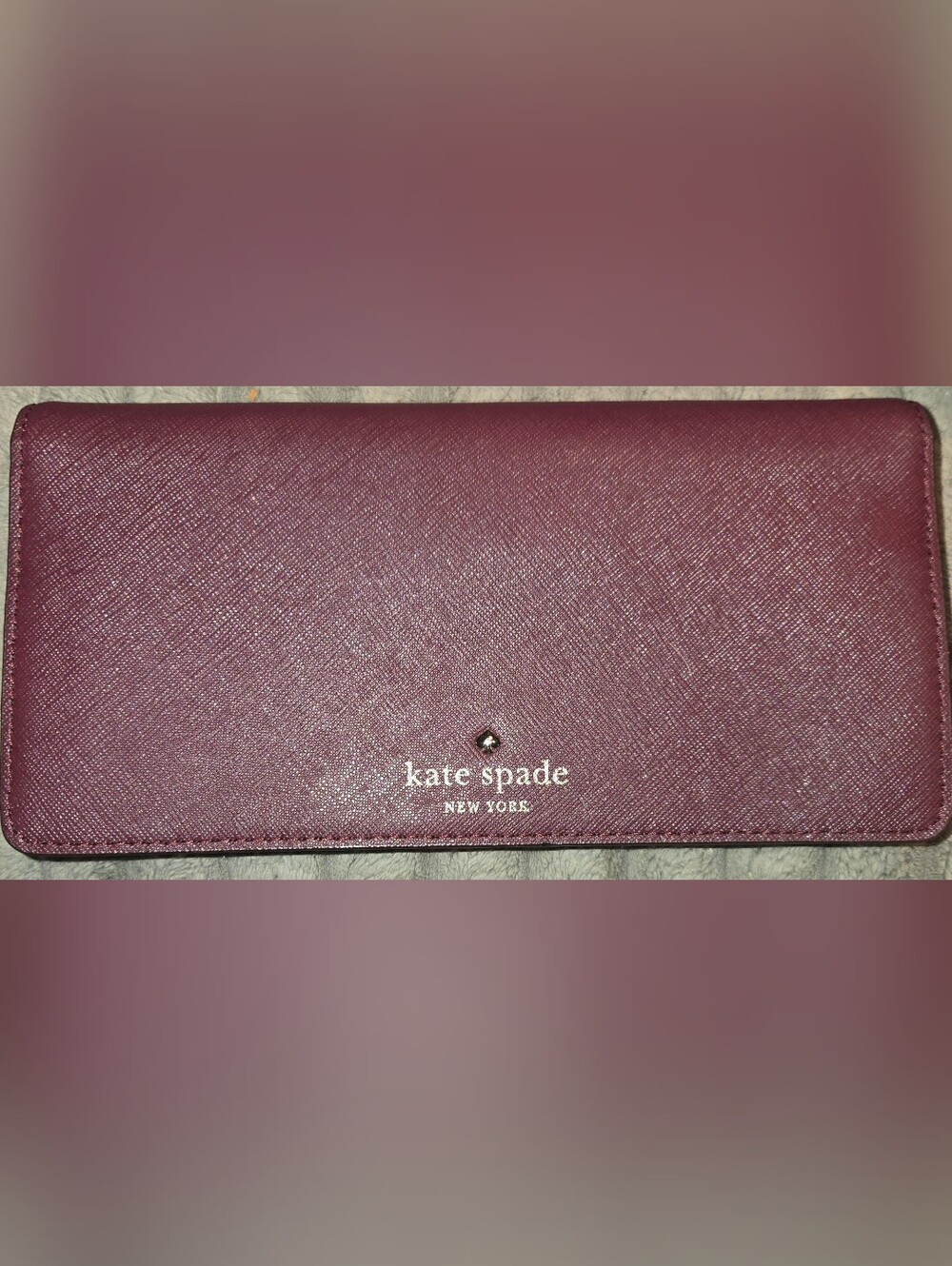 Kate Spade Plum Saffiano Long Wallet with Logo